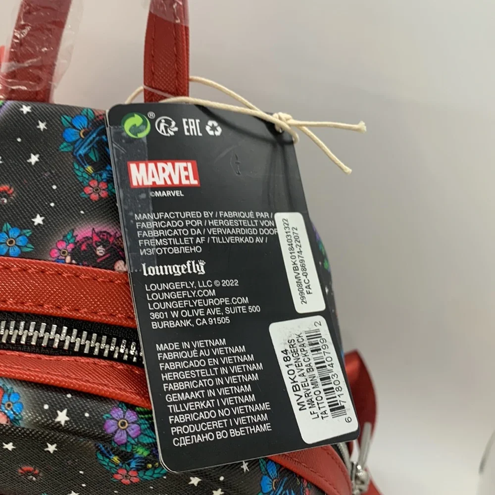 Loungefly NEW Marvel Avengers Tattoo Black Red Mini Backpack Superhero Collector